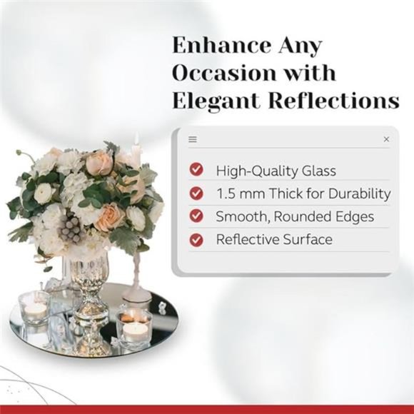 10 Inch Round Mirror Candle Plate Set of 12 - Rounded Edge 1.5 mm -Round Mirrors - Picture 3 of 7